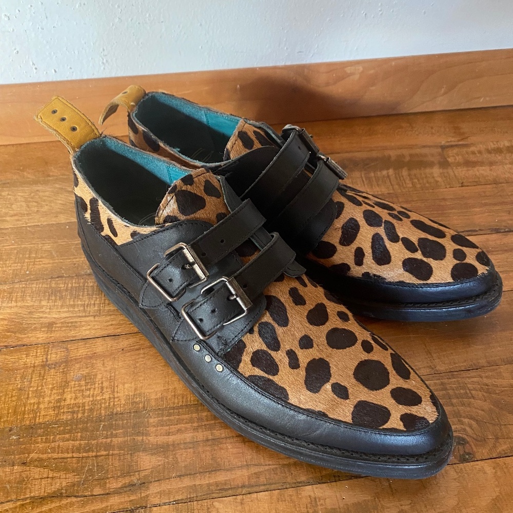 PSKAUFMAN LOAFERS SIZE 9 leopard pony hair and leather